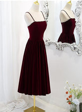 Wine Red Velvet Short Simple Wedding Party Dress
