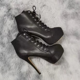 Ankle Boots Autumn Sexy Round Toe Pole Dance High Heels Pumps Zip Lace-Up Chelsea Shoes Female Big Size 43
