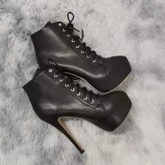 Ankle Boots Autumn Sexy Round Toe Pole Dance High Heels Pumps Zip Lace-Up Chelsea Shoes Female Big Size 43
