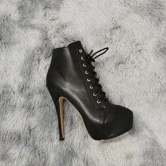 Ankle Boots Autumn Sexy Round Toe Pole Dance High Heels Pumps Zip Lace-Up Chelsea Shoes Female Big Size 43
