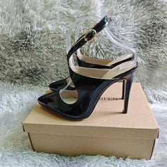 Ankle Strap Sandals Stilettos Sexy Hollow Pumps 11cm Pointed Toe High Heels Nighclub Party Dress Wedding Jazz Dance Shoes