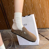 Faux Suede Flat Birken Slippers Autumn Woman Vintage Close Toe Mules Shoes Female Soft Sole Cork Slides Slippers