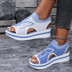 Flat Sandals Mesh Fish Mouth Casual Low Heels Slides Platform Shoes Sports Wedges Beach Comfort Sandals