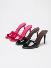 Glossy Patent PU Leather Open Peep Toe Slide Mule Sandals Slip On Stiletto High Heels Backless Slippers Party