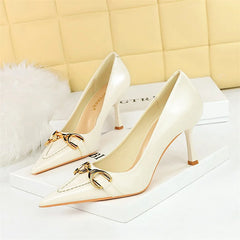 High Heel Stiletto Shallow Mouth Pointed Toe Wine Red Office Comfort Metal Chain Leather Wedding Prom Party Shoes