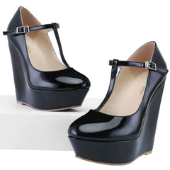Pumps Autumn 14cm Round Toes T-Strap Platform Wedge High Heels Gladiator Dress Party Wedding Shoes