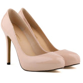 Pumps Sexy 11cm Shallow Patent Leather Round Toe Platform High Heels Lady Office Party Wedding Shoes Large Size 43
