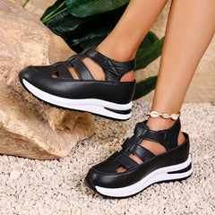 Sandals High Quality Buckle Strap Sandals Closed Toe Office Career Solid Wedge Shoes Women