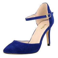 Elegant Black Velvet Leather High Heels Pointed Toe Ankle Strap Stilettos Dress Party Wedding Shoes