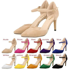 Elegant Black Velvet Leather High Heels Pointed Toe Ankle Strap Stilettos Dress Party Wedding Shoes