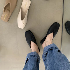 Shoes Mules Designer Square Toe Autumn Slippers Slides Female Outside Beach Big Size Casual Basic