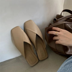 Shoes Mules Designer Square Toe Autumn Slippers Slides Female Outside Beach Big Size Casual Basic
