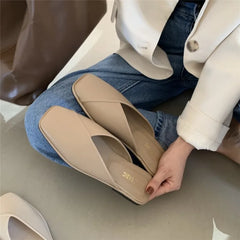 Shoes Mules Designer Square Toe Autumn Slippers Slides Female Outside Beach Big Size Casual Basic