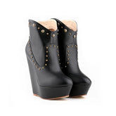 Short Boots Autumn Sexy Rivets Leather Round Toe Chunky Boots Zipper Ankle Boot Female Platform High Heels Shoes