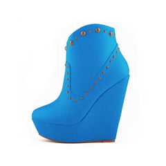 Short Boots Autumn Sexy Rivets Leather Round Toe Chunky Boots Zipper Ankle Boot Female Platform High Heels Shoes