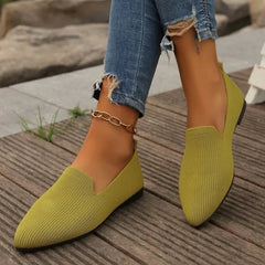 Solid Color Pointed Head Mesh Loafers Shallow Woman Soft Bottom Knit Ballet Flat Shoes Female Casual Slip on Boat Shoes