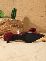Burgundy Patent Leather Pointed Toe Kitten Heels