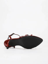 Commute-Chic Burgundy Criss-Cross Strap Ankle-Clasp Heeled Sandals