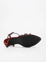 Commute-Chic Burgundy Criss-Cross Strap Ankle-Clasp Heeled Sandals