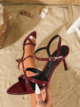 Burgundy Patent Leather Cross-Strap Pointed-Toe Stiletto Heel Sandals