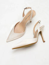 Ivory Satin Pointed-Toe Slingback Heeled Sandals