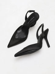 Ivory Satin Pointed-Toe Slingback Heeled Sandals