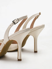 Ivory Satin Pointed-Toe Slingback Heeled Sandals