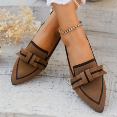 Light Comfortable Loafers Bow Tie Ballet Flats Pointed Toe Soft Barefoot Knitted Multicolor Casual Ballerina Sneakers