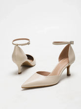Nude Pointed Toe Ankle Strap Kitten Heel Pumps