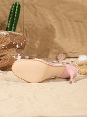 Pink Satin Cross Strap OpenToe Stiletto Heel Sandals with AnkleBuckle