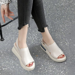 Platform Wedge Sandals High-heeled Fish Mouth Shoes Soft Leather Heightened Platform Shoes
