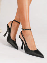Pointed Toe Satin Heeled Sandals