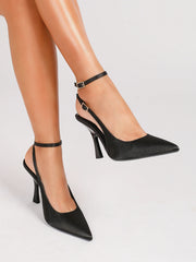 Pointed Toe Satin Heeled Sandals