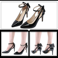 Pumps Ankle Strap Sandals Slingback Bow High Heels Kitten 9cm Pointed Toe Heel Party Wedding Dress Comfortable Shoes