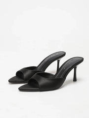 Satin Pointed Toe Stiletto Heel Mules