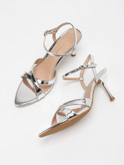Silver Metallic Crisscross Strap High Heel Sandals