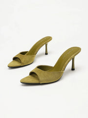 Suede Pointed Toe Stiletto Heel Mules Slippers