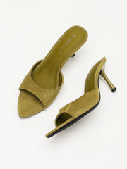 Suede Pointed Toe Stiletto Heel Mules Slippers