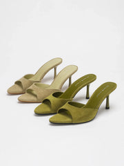 Suede Pointed Toe Stiletto Heel Mules Slippers