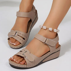 Magic Tape Thick Heel Sandals Roman Style Slip-On Shoes PU Leather Large Size Comfortable Casual Footwear