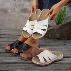 Thick Heel Slip-On Casual Shoes Large Size Pure Color Woven Outerwear Sandals Round Toe Polyurethane Autumn