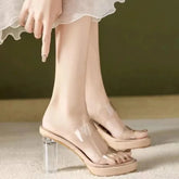 Transparent High Heels Thick-Heeled Sandals Comfortable Casual Open-Toe Fish Mouth Sexy Slippers