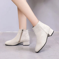Boots Suede Dress Warm Boots Mid-Heel Wool Warm Ankle Boots