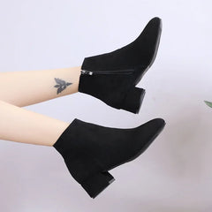 Boots Suede Dress Warm Boots Mid-Heel Wool Warm Ankle Boots