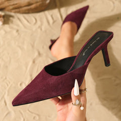 fashionable suede slip-on stiletto heels