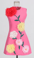 Erica Vibrant Pink 3D Floral Appliqu Mini Dress