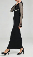Jaliyah Black Embellished Mesh Sleeve Maxi Dress