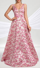 Hamida Enchanting Pink Floral V-Neck Maxi Dress