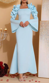 Hatice Blue Floral Bell Sleeve Maxi Gown