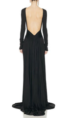 Iiona Black Backless Long Sleeve Maxi Dress